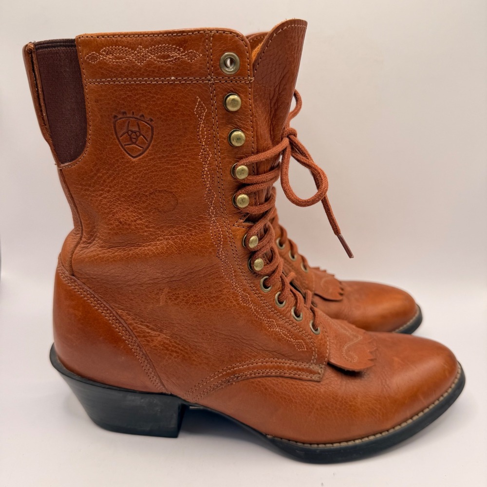 Ariat Heritage Lacer Womens Cognac Brown Leather Western Lace Up Boots Kiltie 7B